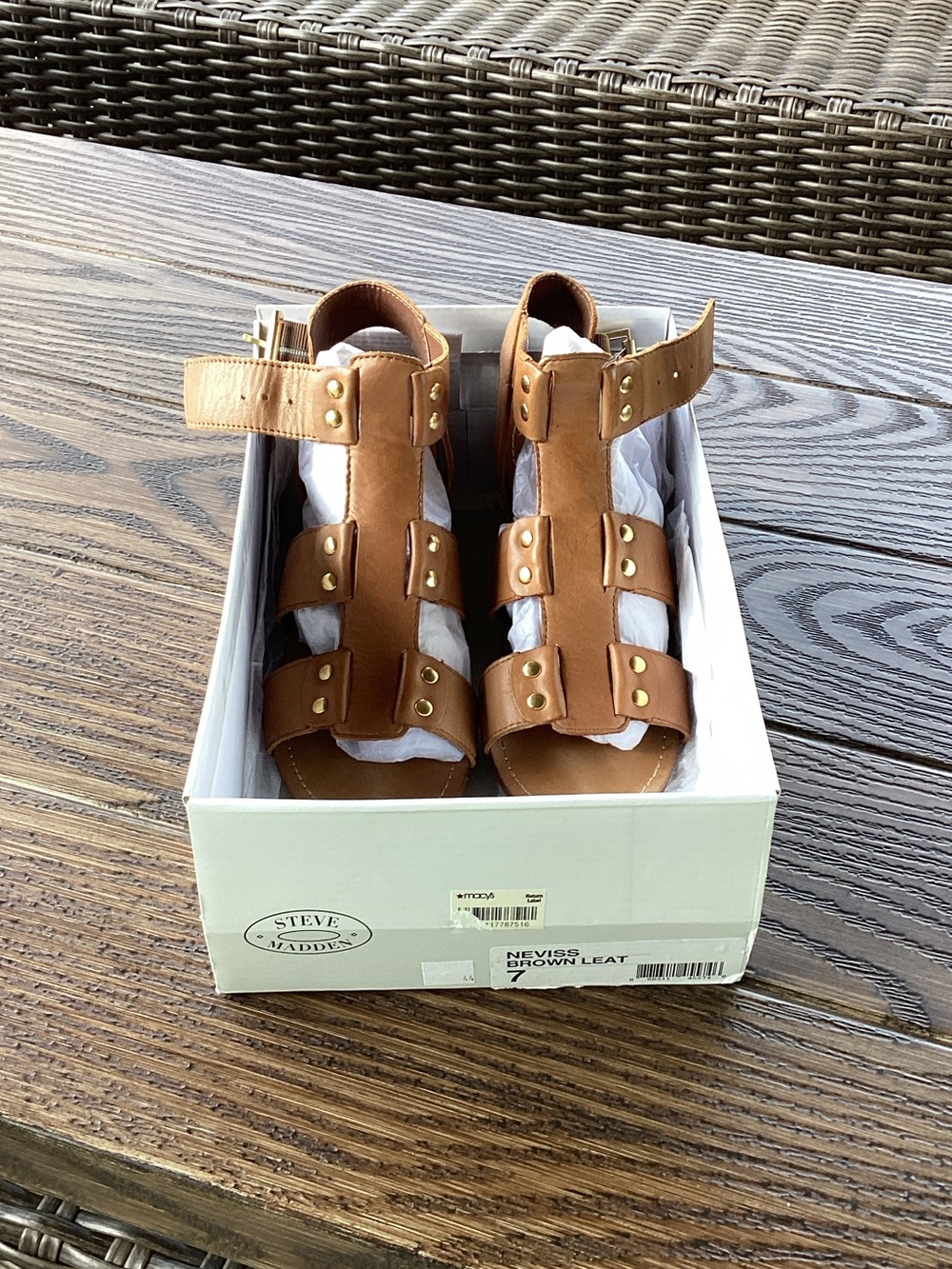 Steve Madden womens Tan Leather Multi-Strap Sandals with Stud Details
